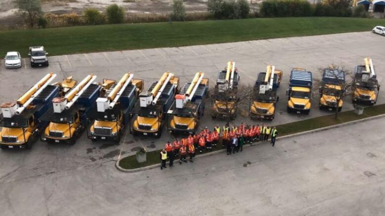Des camions de déchiquetage et des camions-nacelles de la Ville de Toronto.