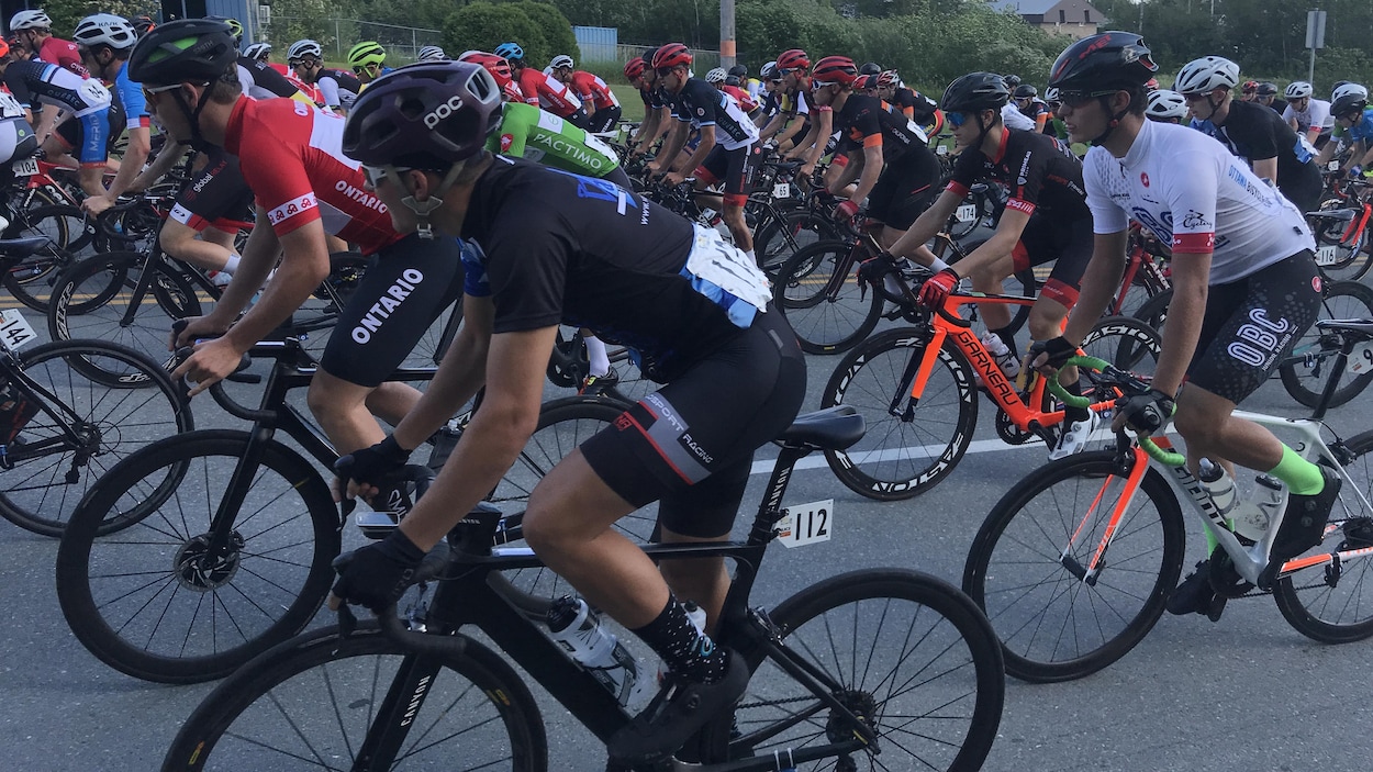 Des cyclistes en pleine course sur route.