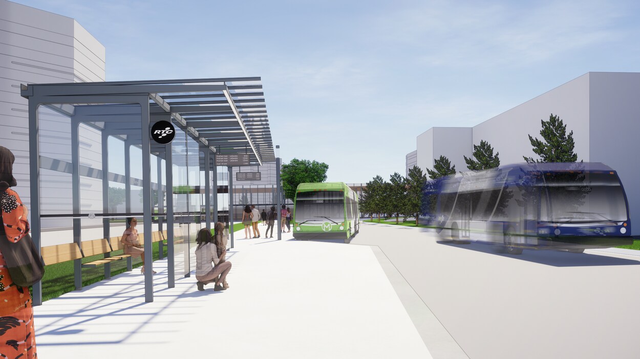 La vue est du pôle d'échanges de Sainte-Foy du Réseau de transport structurant.