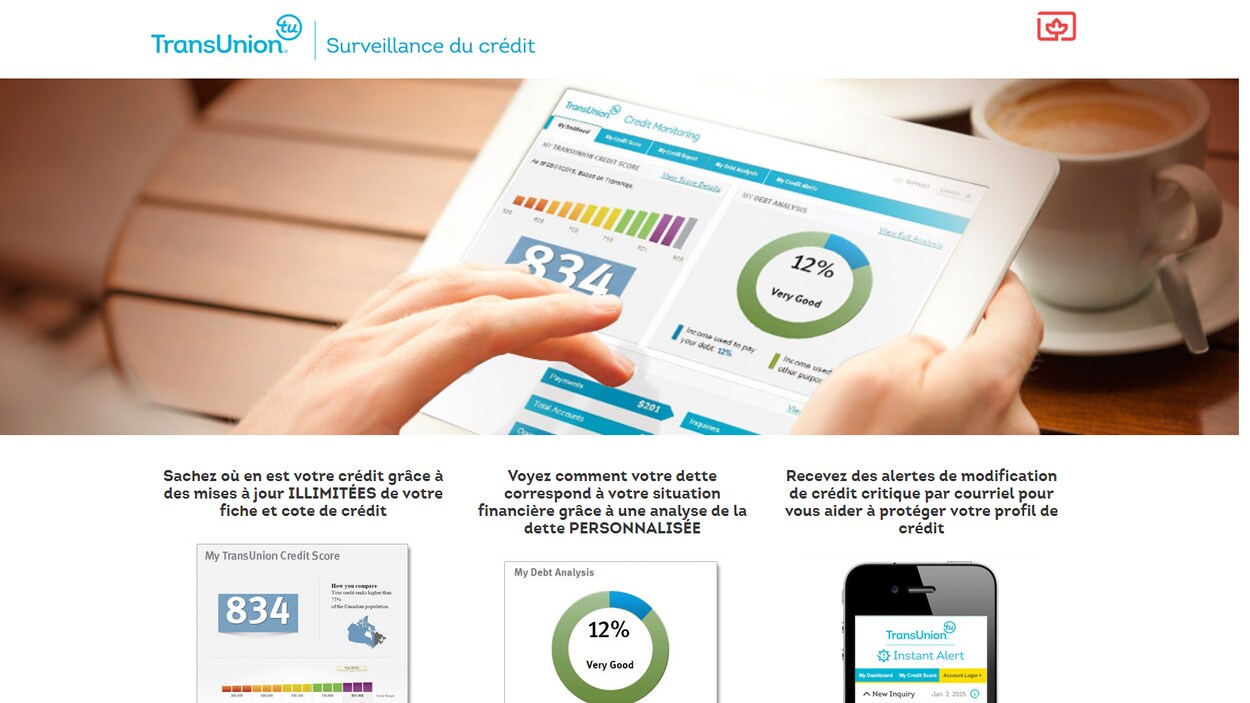 Capture d'écran du site web de TransUnion.