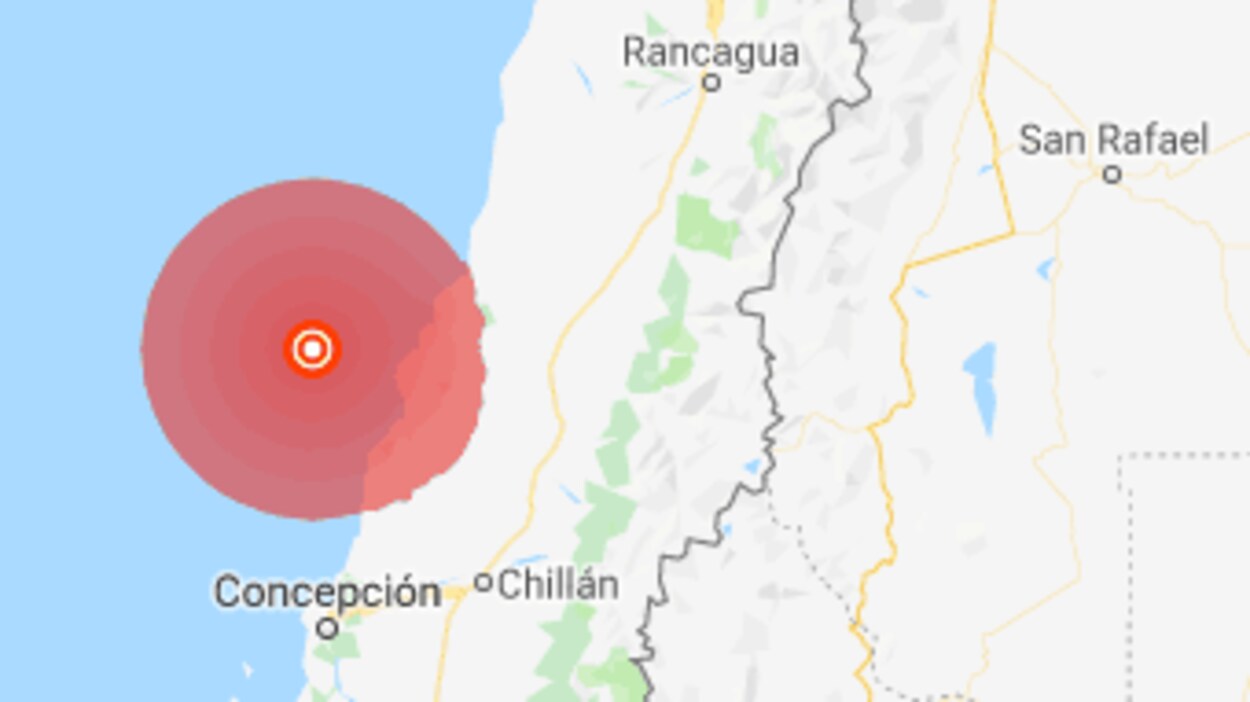 Carte du Chili montrant l'épicentre du tremblement de terre.