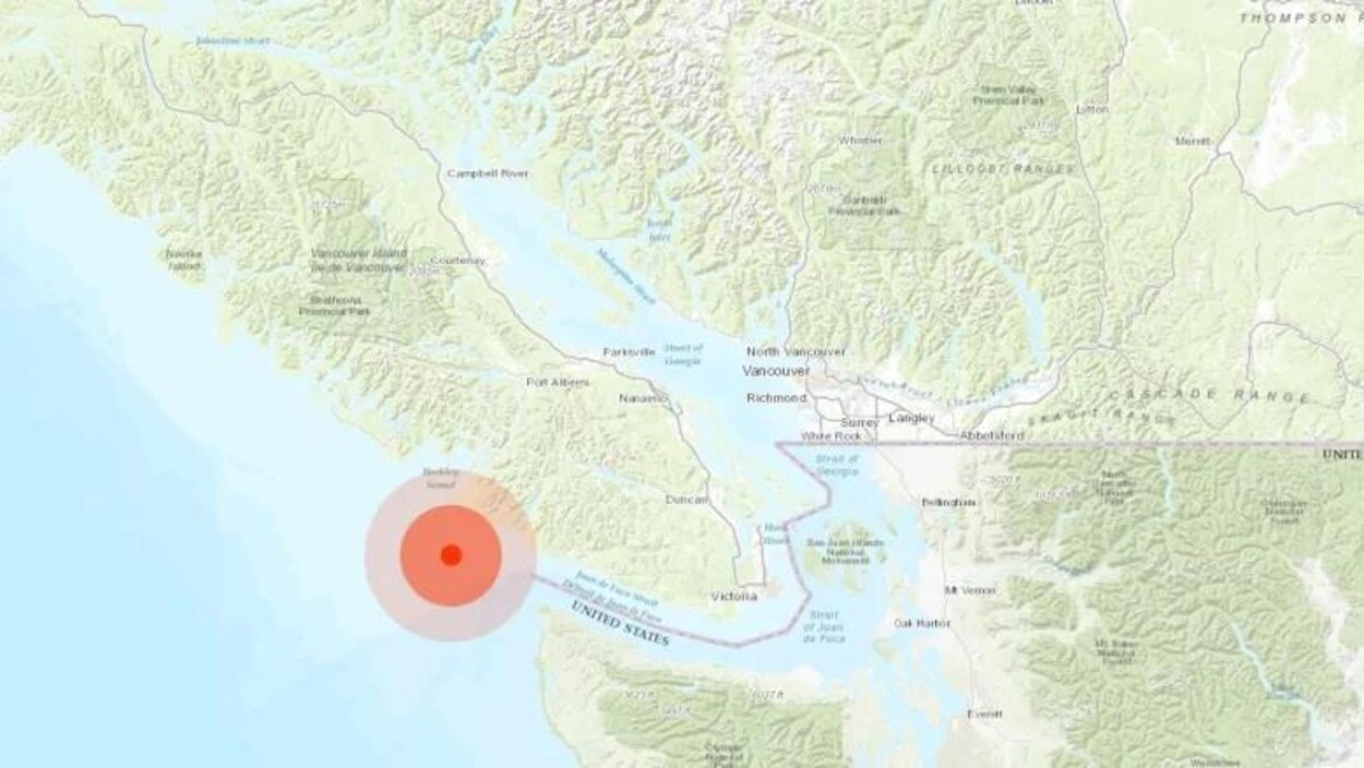 Carte montrant le tremblement de terre au sud-ouest de Banfield.