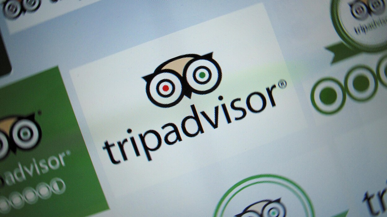 Le logo de TripAdvisor représentant les yeux d'une chouette s'affiche sur un écran d'ordinateur.