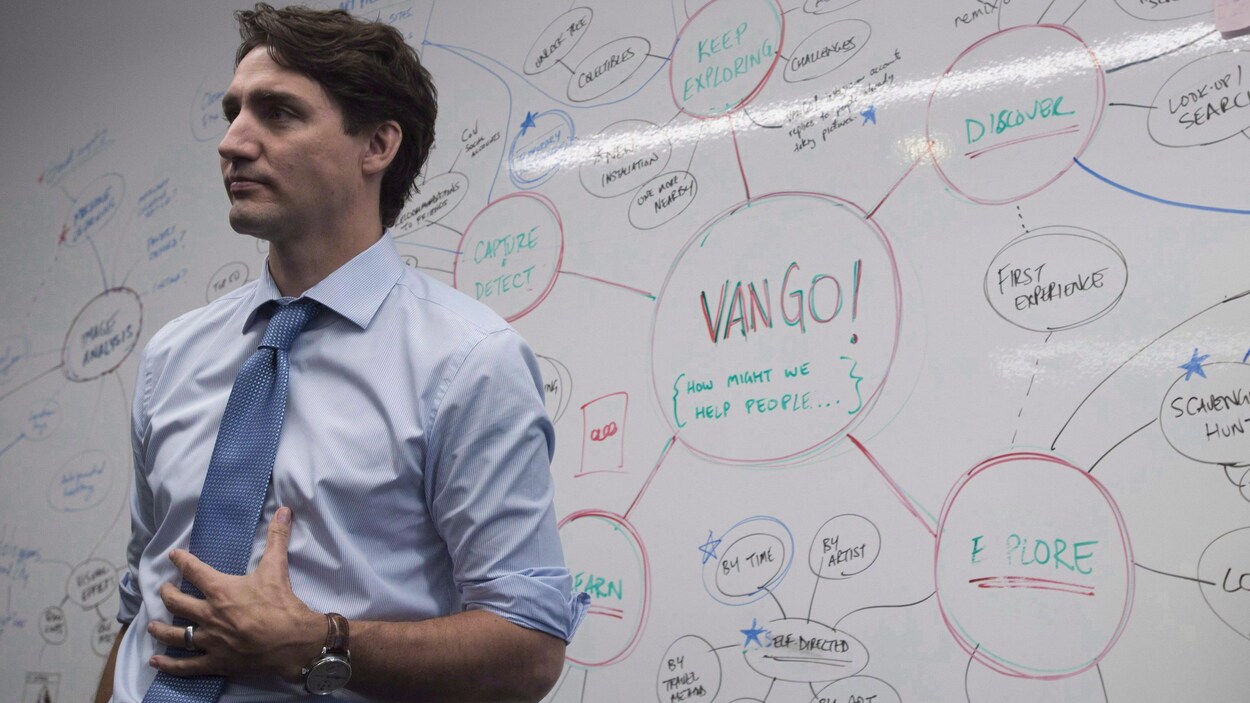 Justin Trudeau lors de l'ouverture de bureaux de Microsoft à Vancouver en juin 2016. Justin Trudeau lors de l'ouverture de bureaux de Microsoft à Vancouver en juin 2016.