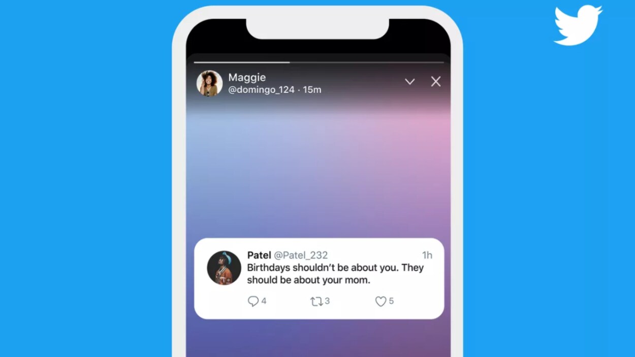 Écran d'un téléphone cellulaire montrant une publication éphémère sur Twitter.
