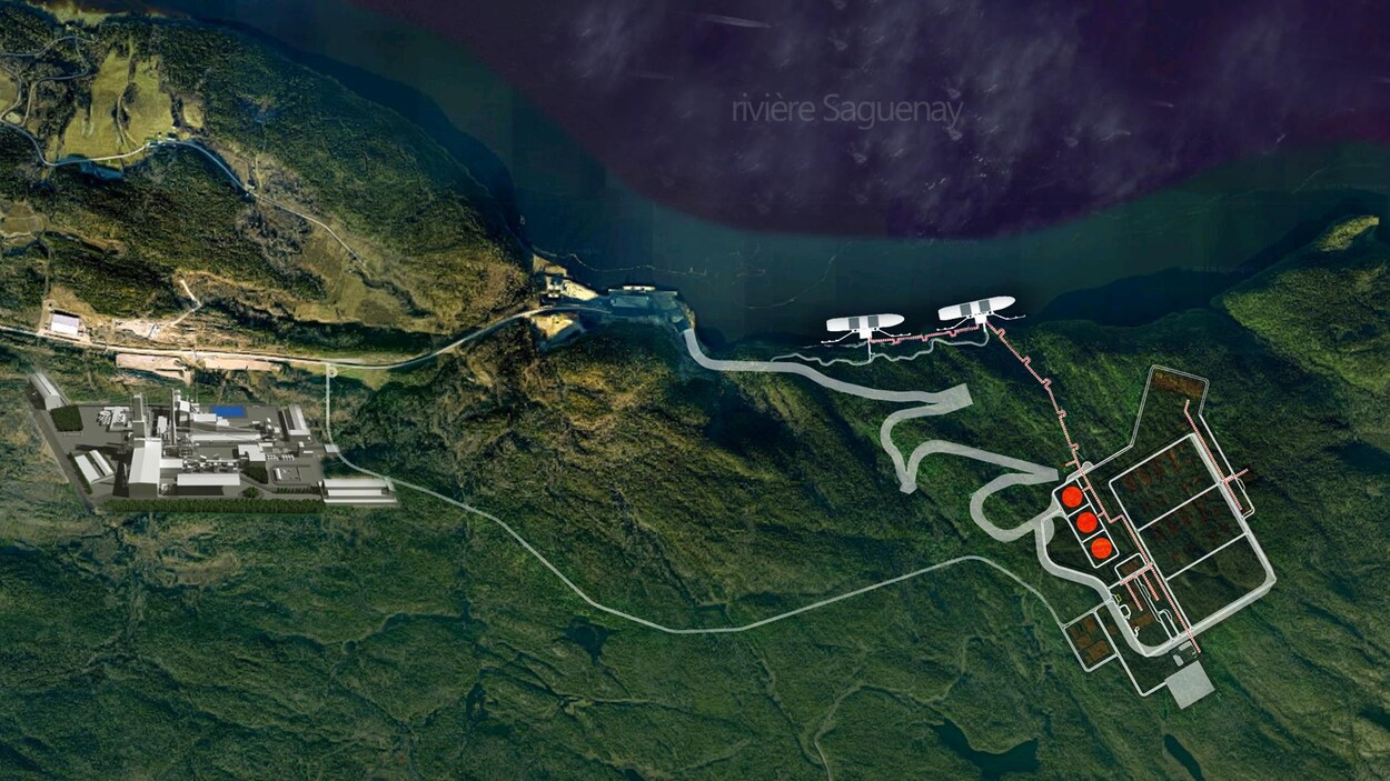 Montage montrant à quel endroit seraient construites les usines de Métaux Blackrock et Énergie Saguenay.