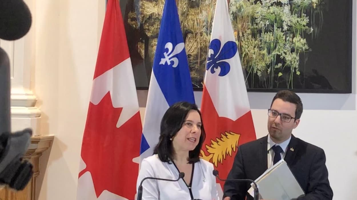 Valérie Plante et Roger Beaudry s'adressent aux journalistes.