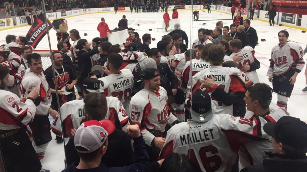 Des joueurs souriants sur la patinoire Des joueurs souriants sur la patinoire