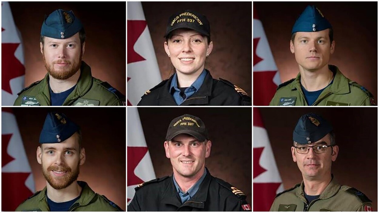 De gauche à droite : le capitaine Brenden Ian MacDonald, l'enseigne de vaisseau de 1re classe Abbigail Cowbrough, le capitaine Kevin Hagen, le capitaine Maxime Miron-Morin, l’enseigne de vaisseau de 1re classe Matthew Pyke et le caporal-chef Matthew Cousins.