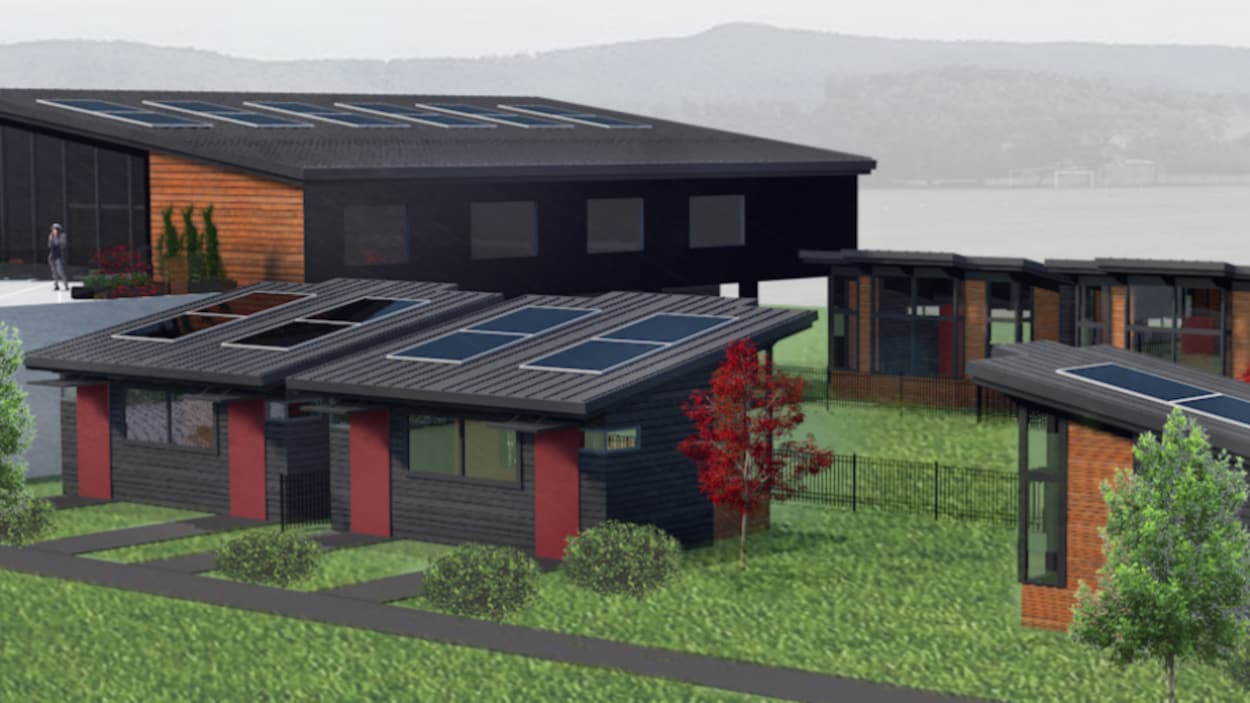 Une illustration montrant des petites maisons.