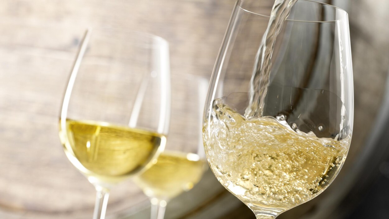 Trois verres de vin blanc.