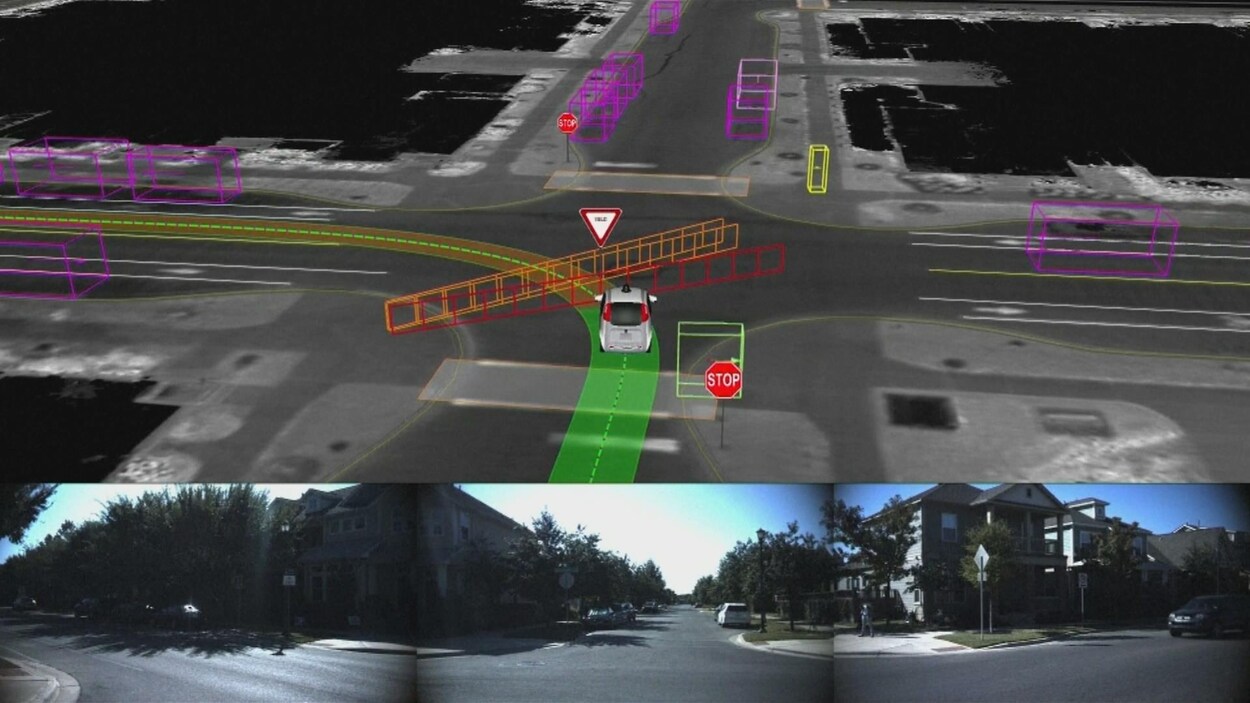 Le tableau de bord de la voiture autonome de Google, Waymo. Le tableau de bord de la voiture autonome de Google, Waymo.