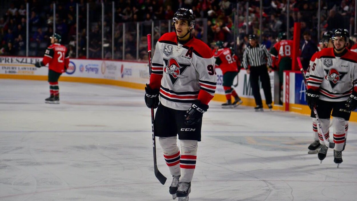 Joueurs des Voltigeurs face aux Mooseheads le 19 avril 2019.