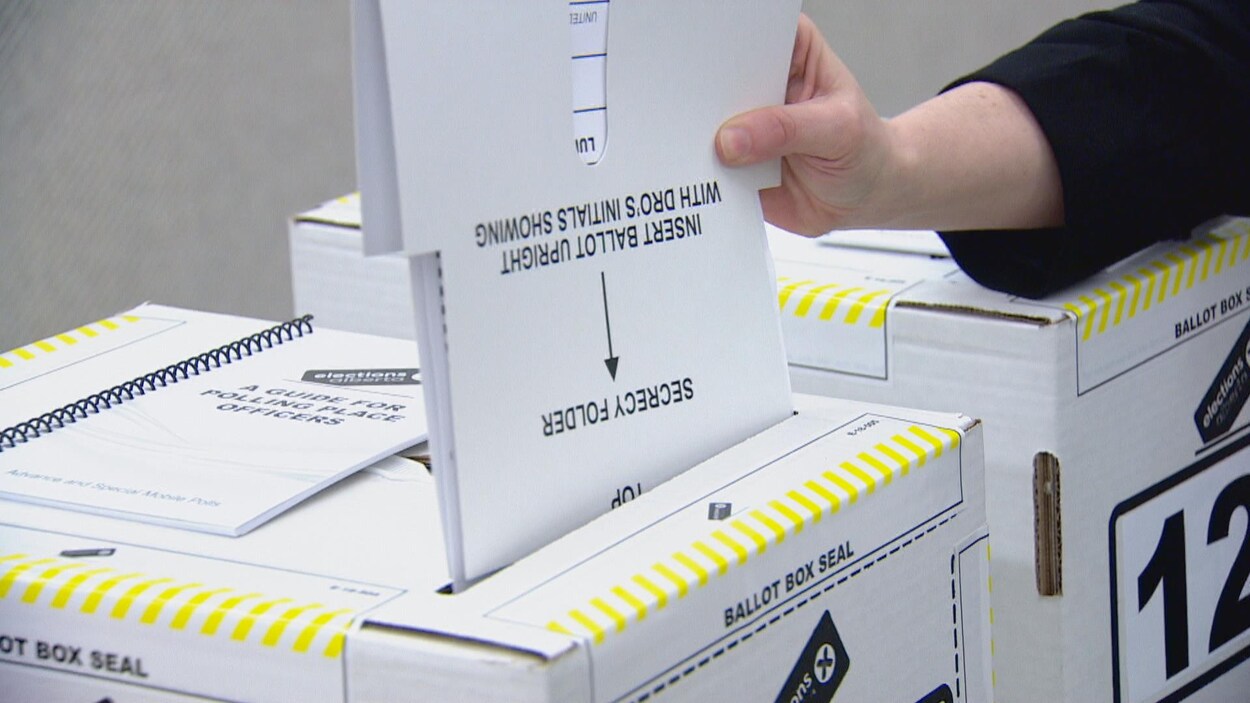 Un bulletin de vote entre dans une boîte de scrutin.