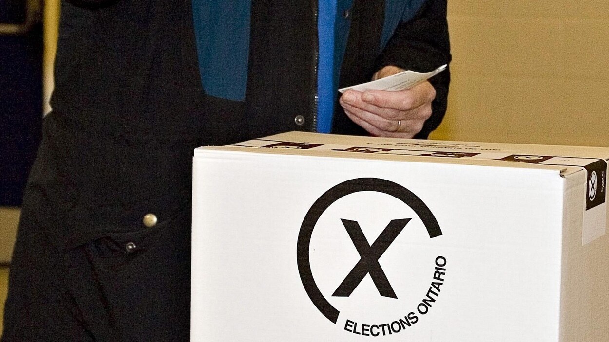 Photo d'un électeur en train de mettre son bulletin de vote dans la boîte de scrutin. Photo d'un électeur en train de mettre son bulletin de vote dans la boîte de scrutin.