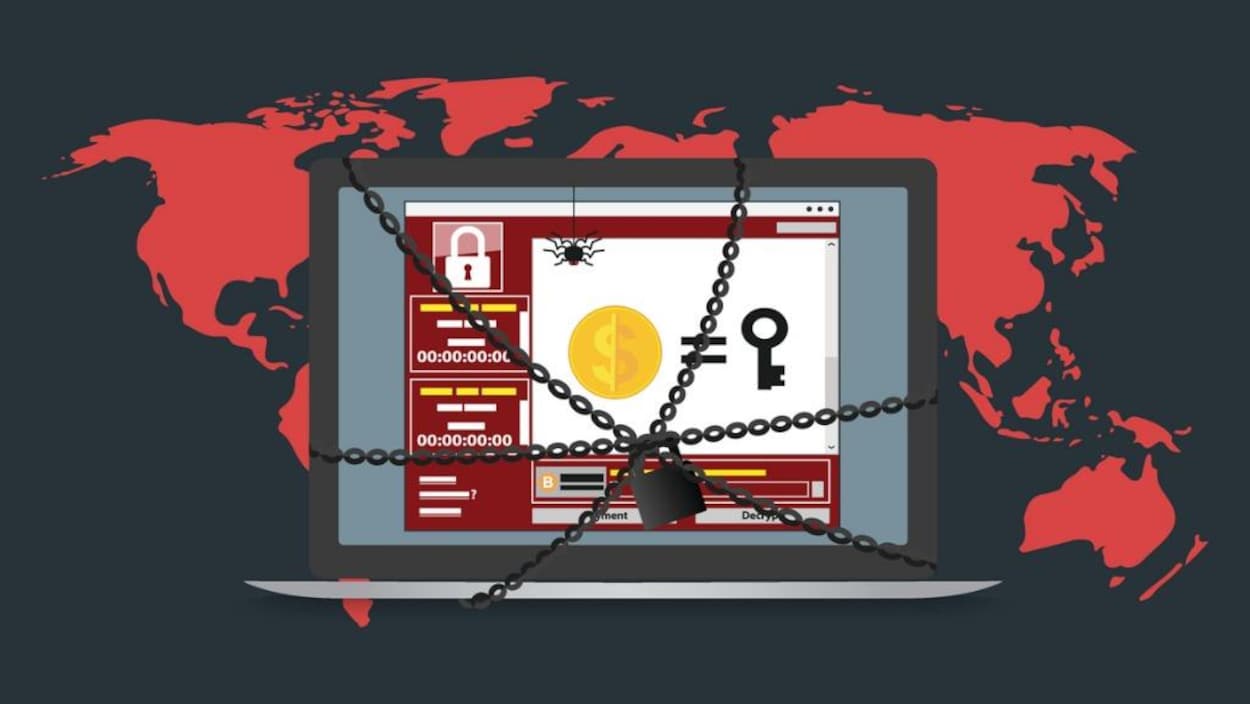 Illustration d'un ordinateur infecté par WannaCry.