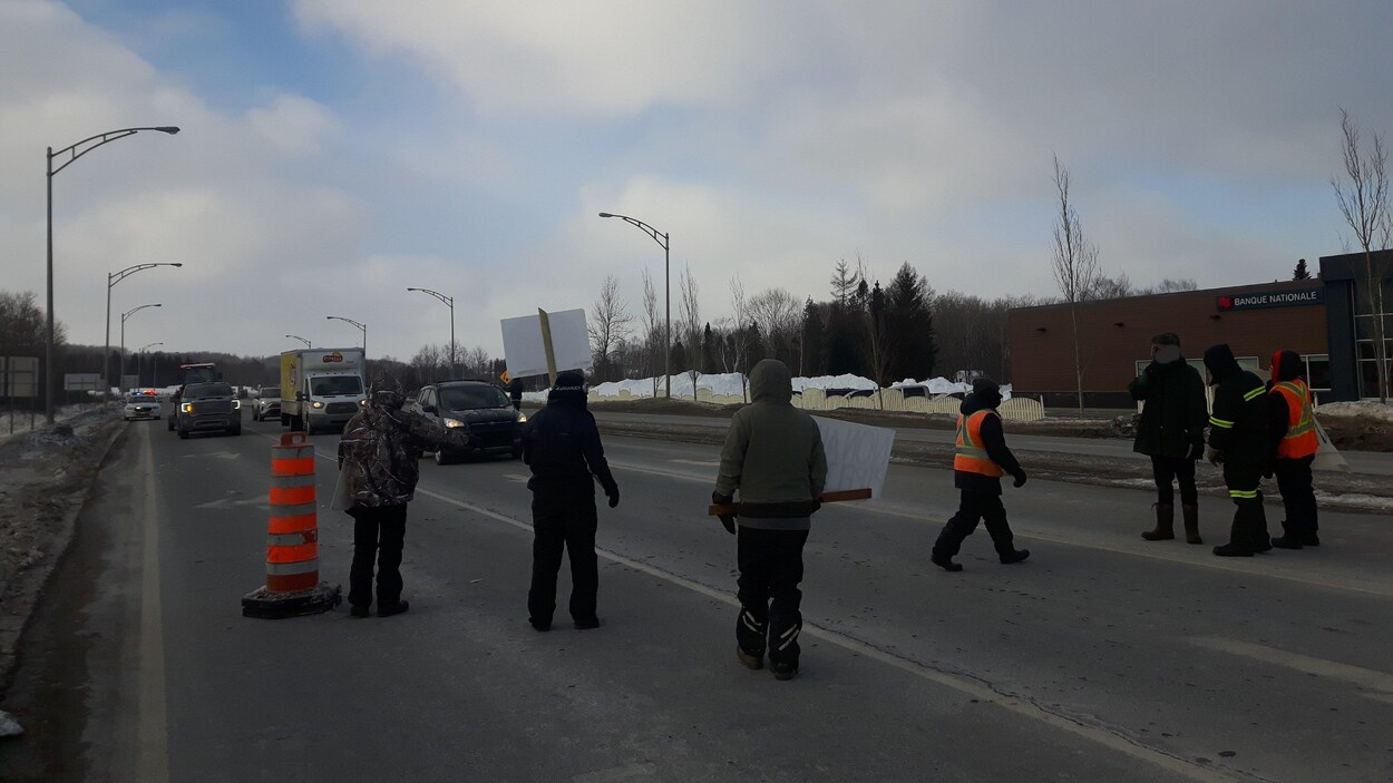 Sept manifestants aux abords de la route 132.