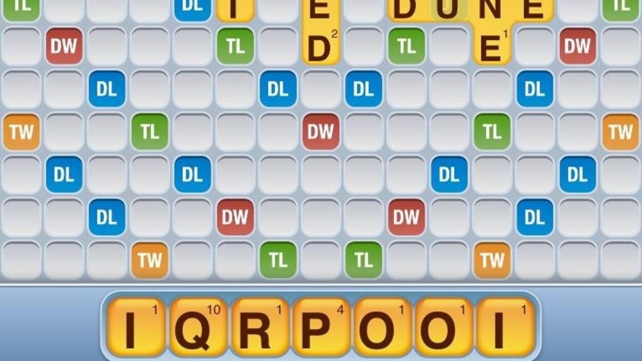 Capture d'écran du jeu mobile de type Scrabble, Words With Friends.