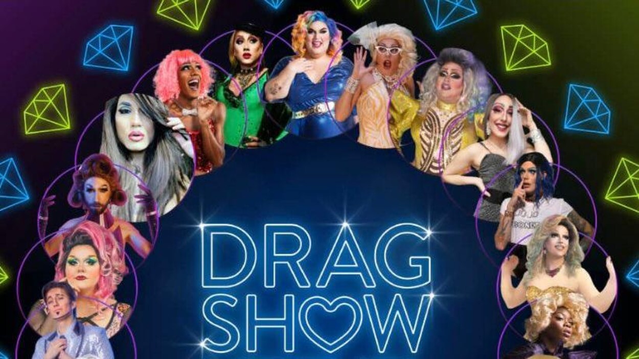 Affiche annonçant un spectacle virtuel de drag queens