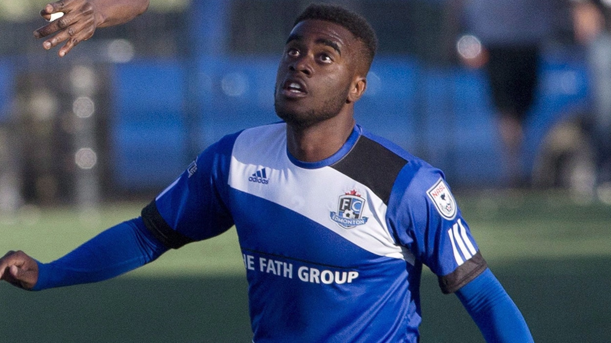 Allan Zebie, lors d'un match du FC Edmonton Allan Zebie, lors d'un match du FC Edmonton
