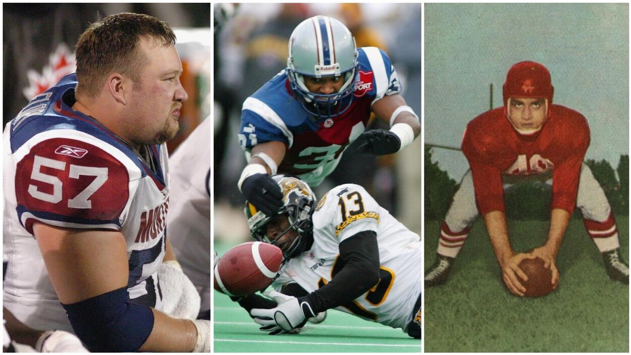 De gauche à droite : les anciens joueurs des Alouettes Scott Flory, Barron Miles et Tom Hugo De gauche à droite : les anciens joueurs des Alouettes Scott Flory, Barron Miles et Tom Hugo
