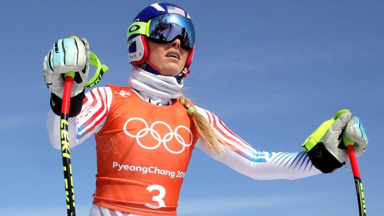 L'Américaine Lindsey Vonn en haut de la piste à Pyeongchang