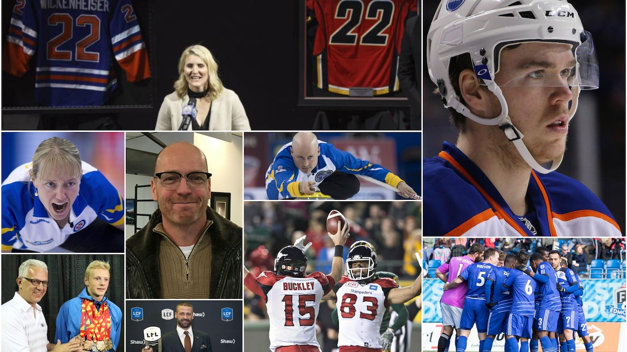 Mosaïque montrant les visages de ceux qui ont marqué l'année sportive en Alberta Mosaïque montrant les visages de ceux qui ont marqué l'année sportive en Alberta