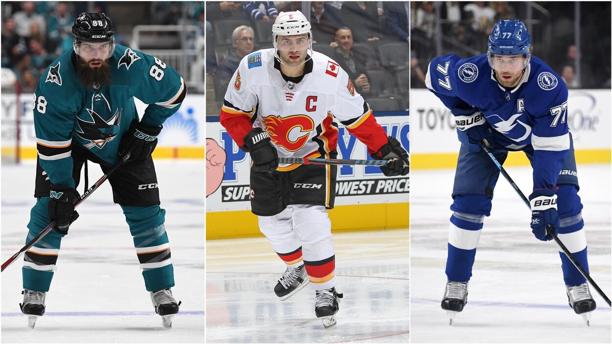 De gauche à droite : Brent Burns, des Sharks, Mark Giordano, des Flames, et Victor Hedman, du Lightning