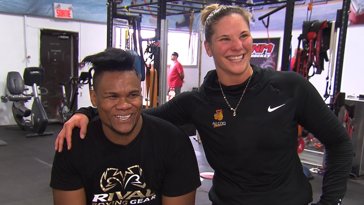 Eleider Alvarez et Marie-Ève Dicaire à l'entraînement.