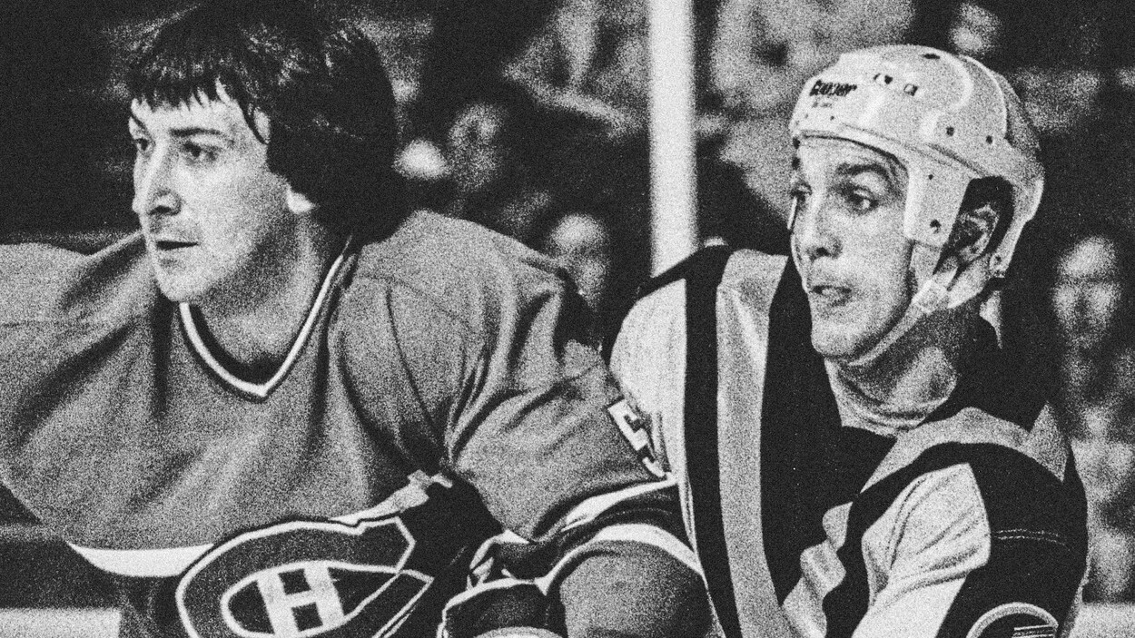 Guy Lapointe, du Canadien de Montréal, et Dave « Tiger » Williams, des Canucks de Vancouver, en 1981 Guy Lapointe, du Canadien de Montréal, et Dave « Tiger » Williams, des Canucks de Vancouver, en 1981