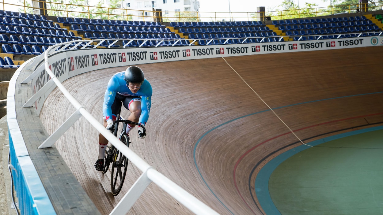 Hugo Barrette au vélodrome de Cali à la sortie de la courbe où il a subi son accident en 2015