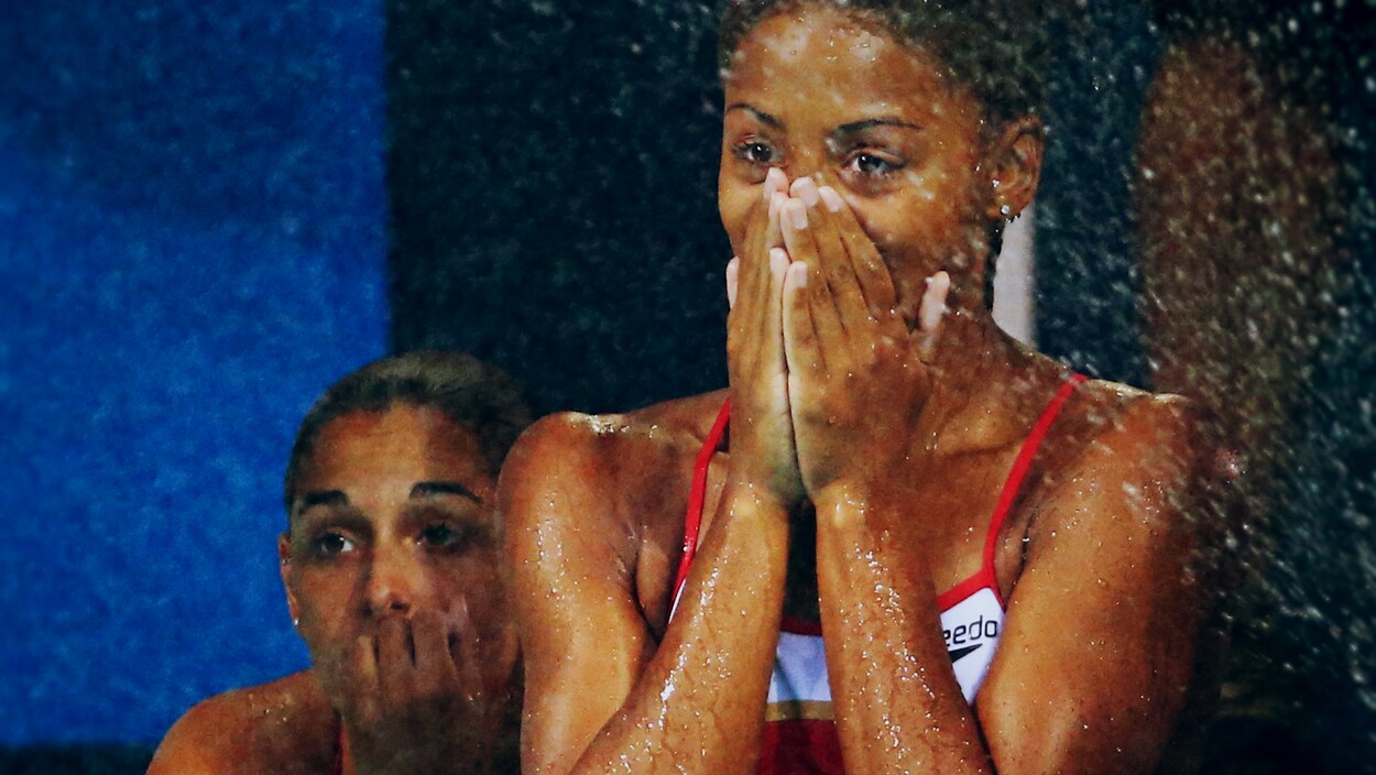 Pamela Ware et Jennifer Abel réagissent à leur 4e place aux Jeux olympiques de Rio. Pamela Ware et Jennifer Abel réagissent à leur 4e place aux Jeux olympiques de Rio.