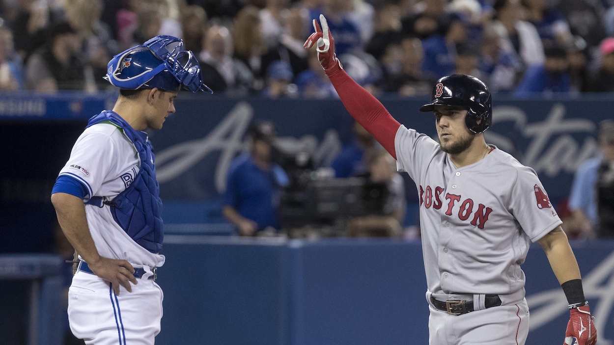 Luke Maile (à gauche) et Michael Chavis