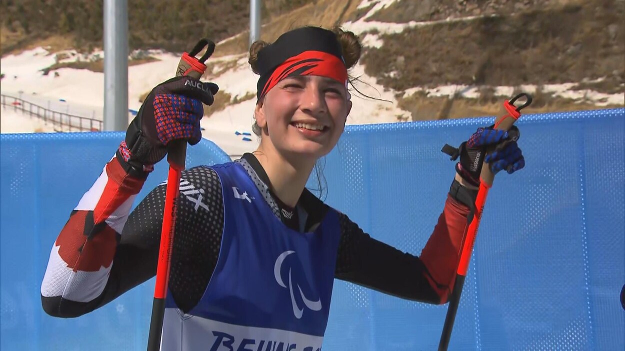 Lyne-Marie Bilodeau accorde une entrevue après sa dernière épreuve aux Jeux de Pékin.