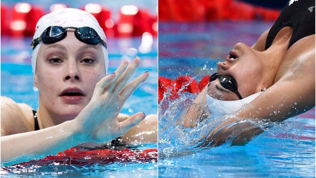 Montage de photos des deux nageuses dans la piscine