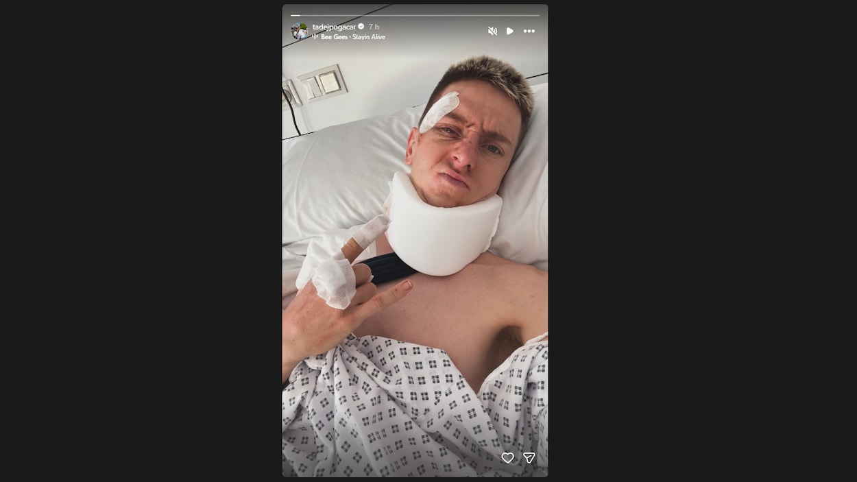 Tadej Pogacar partage une photo de lui à l’hôpital au lendemain de sa chute