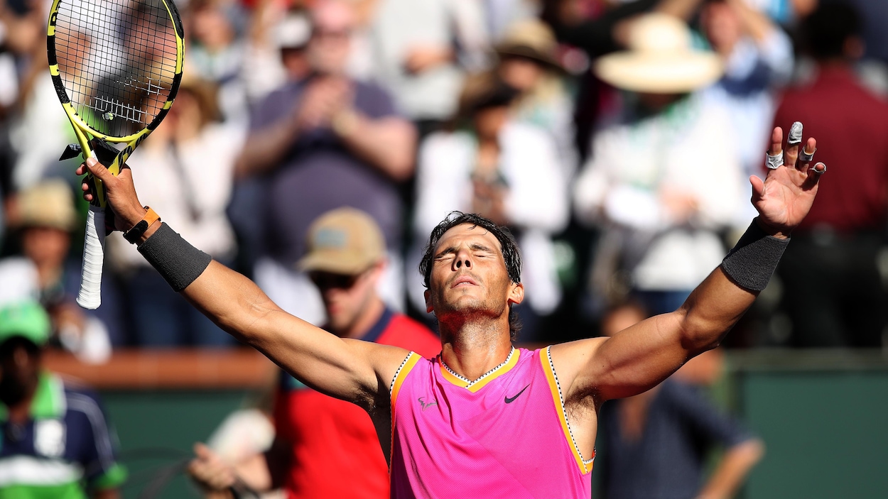Rafael Nadal célèbre sa victoire en quarts de finale.