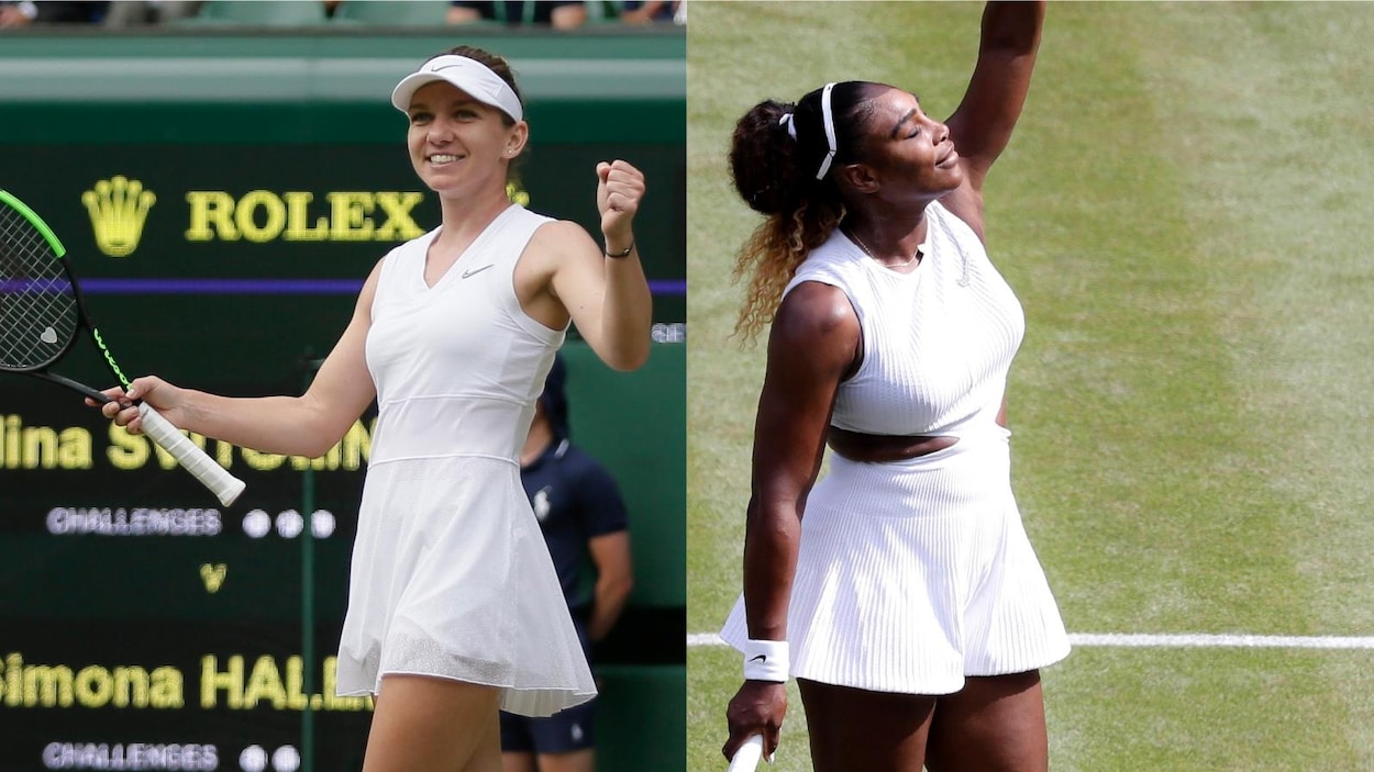 Montage de photos des deux joueuses qui saluent la foule après leur victoire.