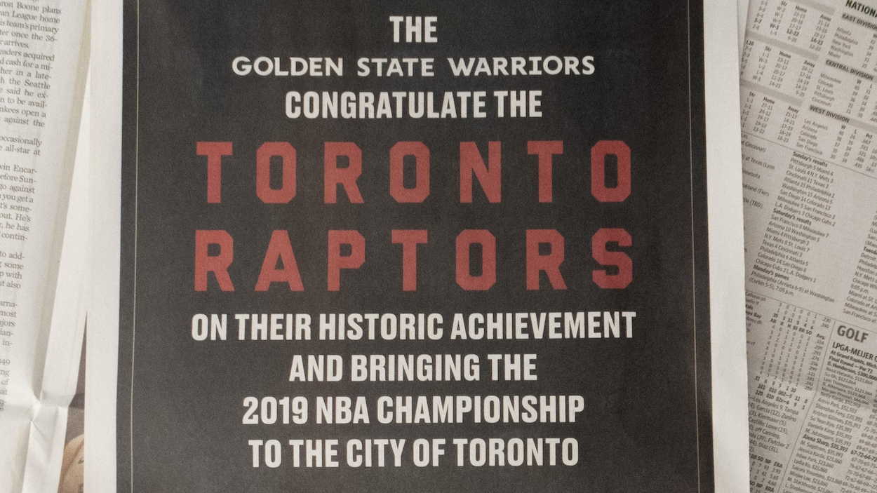 Le message rend hommage à la victoire « historique » des Raptors.