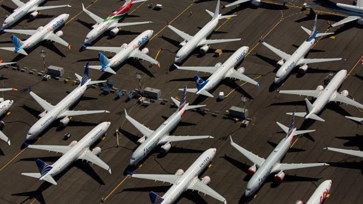 Des avions Boeing 737 MAX stationnés sur la propriété de Boeing à Seattle, Washington.