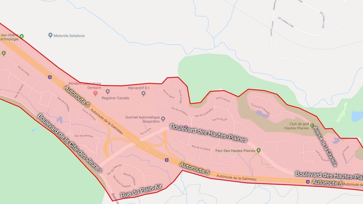 Une carte du secteur touché par le bris d'aqueduc à Gatineau