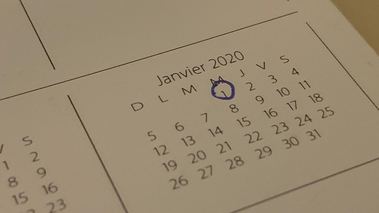 Plan sur le calendrier de janvier 2020.