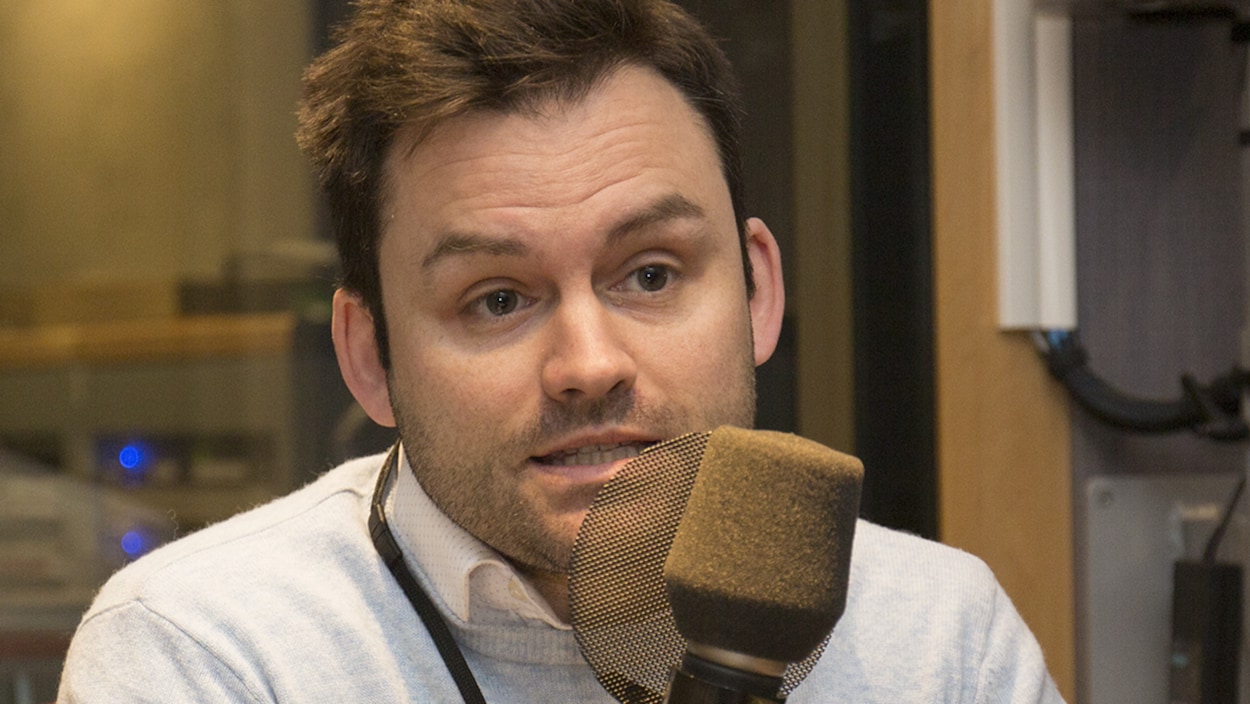 Paul St-Pierre Plamondon au studio 91 de Radio-Canada, à Montréal, le 21 janvier 2018
