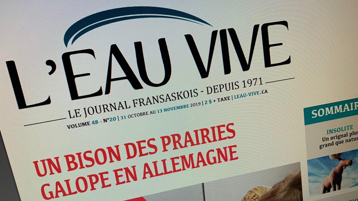 Couverture du journal l'Eau vive où on peut lire en une le titre Un bison des prairies galope en Allemagne.