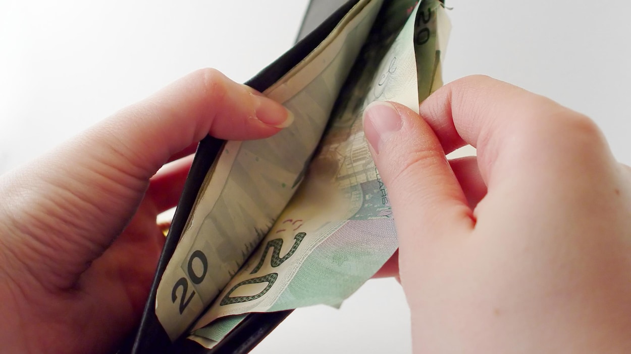 Un portefeuille rempli de billets de 20 dollars.