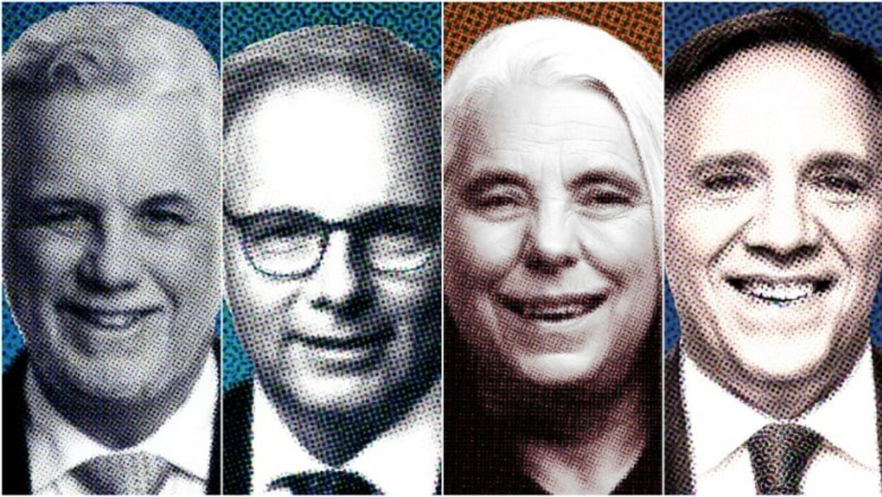 Un montage de photos des chefs de parti Philippe Couillard, Jean-François Lisée, Manon Massé et François Legault