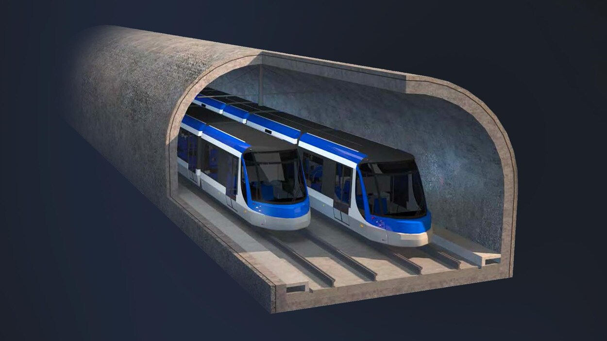 Image conceptuelle d'un tramway dans un tunnel.