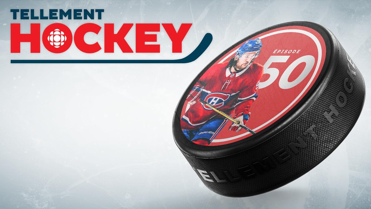Photo de Jonathan Drouin imprimé sur une rondelle de hockey, avec le logo de Tellement hockey.