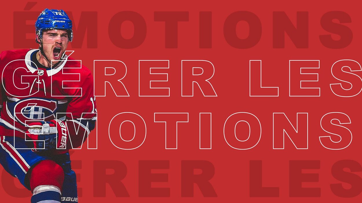 Max Domi sur fond rouge avec libellé « Gérer les émotions ».