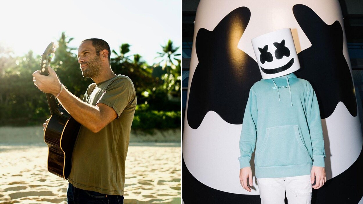 Un montage photo avec Jack Jonhson et Marshmello, qui sont debout.